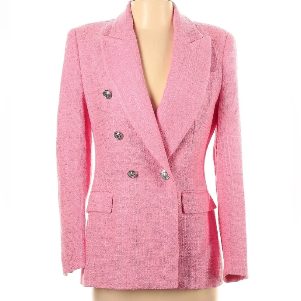 Zara Textured Tweed  Double Breasted  Blazer pink size M - Picture 14 of 15